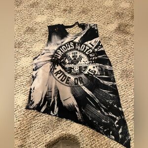 Fast and furious/ affliction asymmetrical hem criss cross back tank with studs